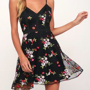 Lulu's Fleur Mesh Floral Embroidered Mini Dress